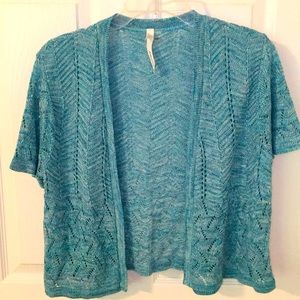 Aqua Pointelle Shrug Cardigan